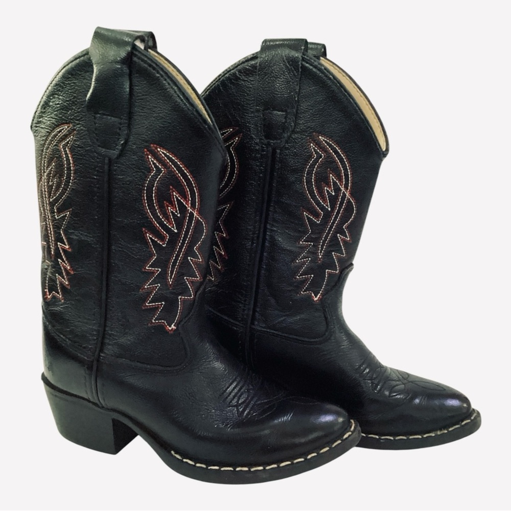 Old West Cowboy Boots Black Leather Western Pull On B8110 Child Boys Size 10.5D - Picture 11 of 11
